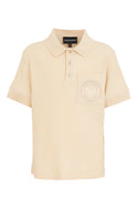 Beige Ribbed Short Sleeve Polo with Pocket