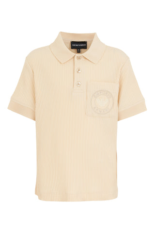 Beige Ribbed Short Sleeve Polo with Pocket
