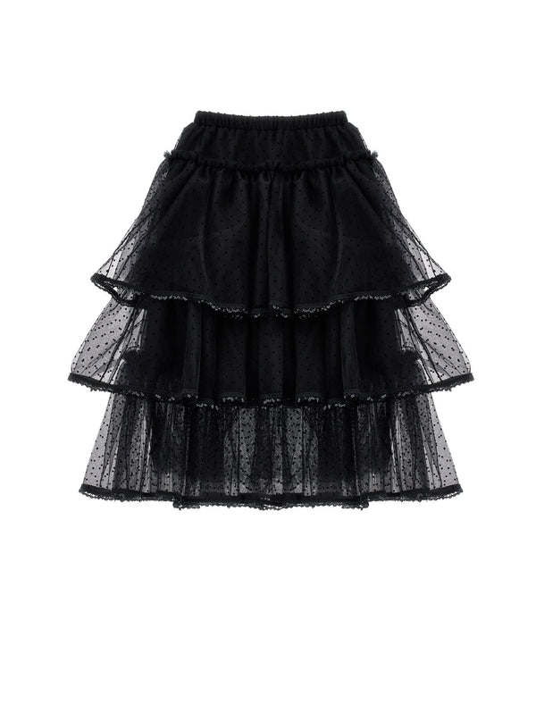 Black Tulle Tiered Midi Skirt