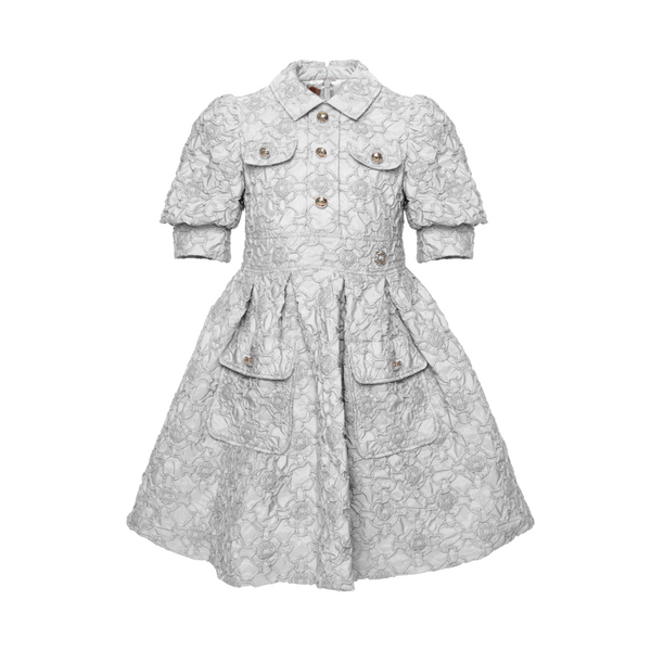Cream Taffeta Embroidered Flower Dress 4