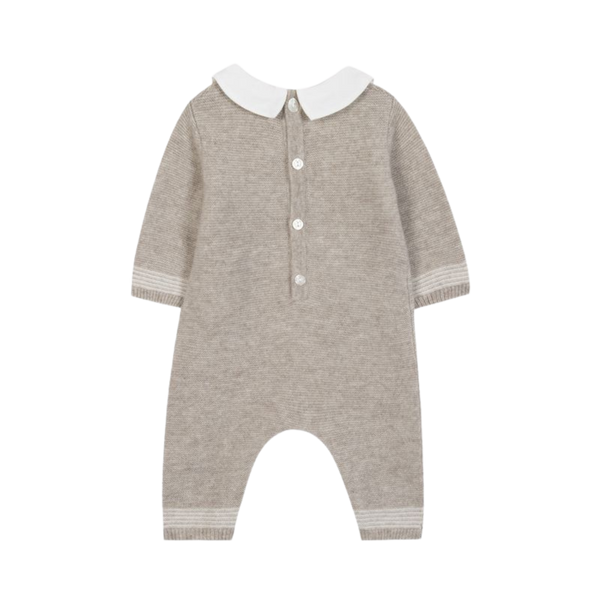 Oatmeal Marled Baby Collar Long Romper