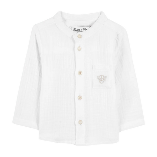 White Baby Gauze Pocket Shirt