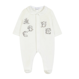 White Velour A B C Embroidered Footie