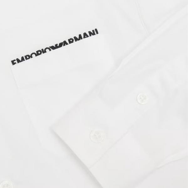 White Button Down Pocket Logo Shirt