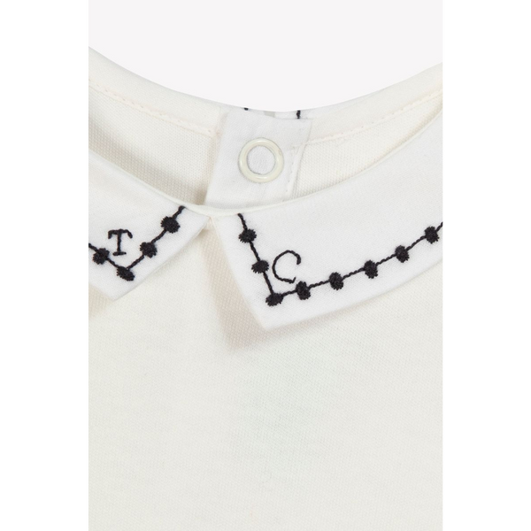 Ivory with Black Embroidered Collar Long Sleeve Onesie