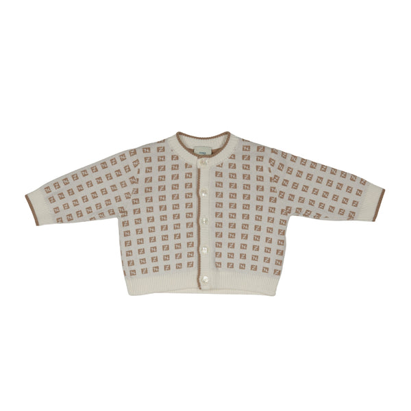 White with Beige Baby FF Knit Cardigan