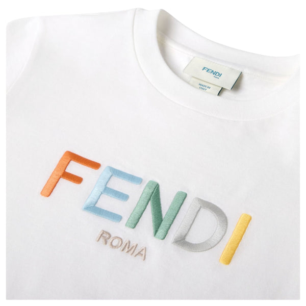 White Multicolor Fendi Logo Tee