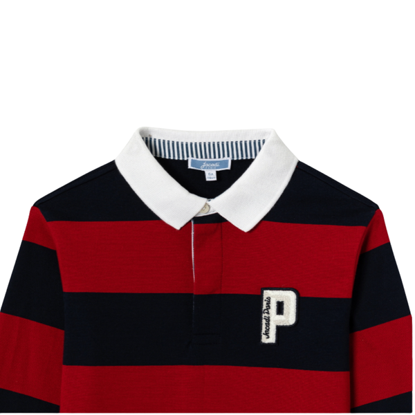 Navy and Red Winston Stripe Long Sleeve Polo