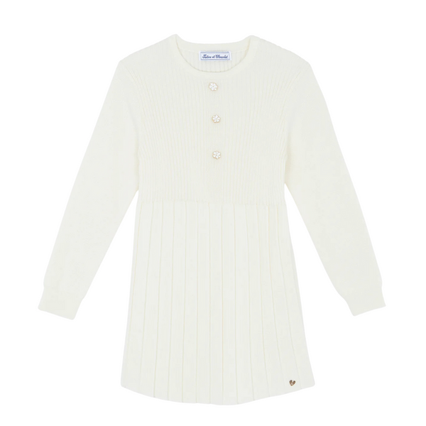 Ivory Pleated Knit Dress