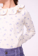 Cream with Purple Floral Collared Blouse