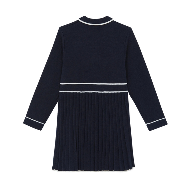 Navy with White Trim Collar Pleated Dress