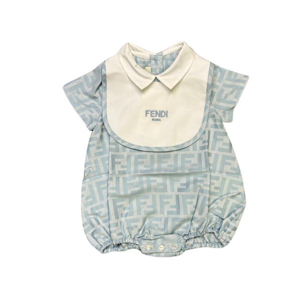 Blue Baby Short Sleeves Logo Romper + Bib