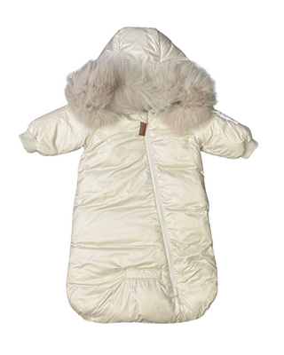 Beige Puffer Fur Hood Bunting