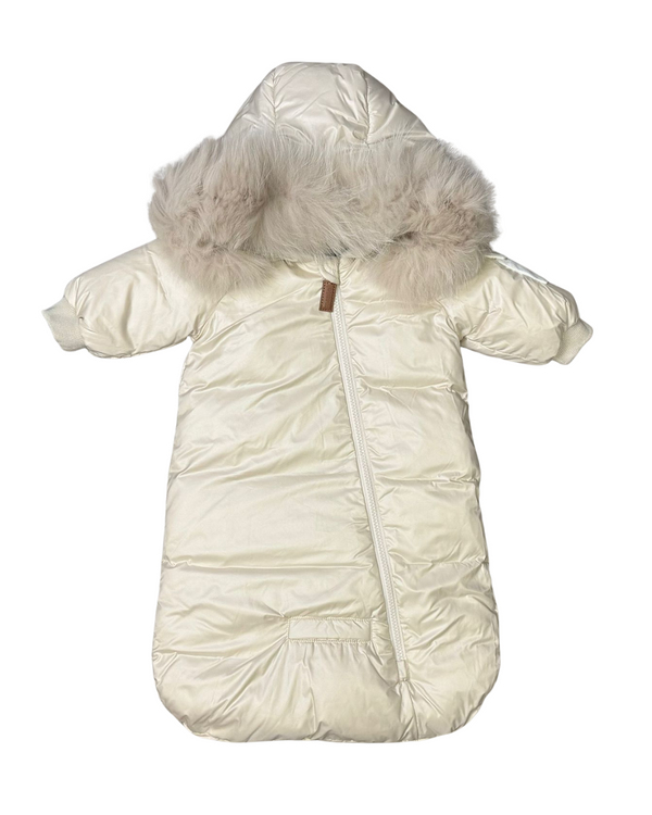 Beige Puffer Fur Hood Bunting