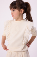Cream Eyelet Ruffle Crewneck