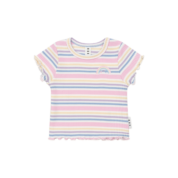 Multicolor Rainbow Stripe Ribbed Tee