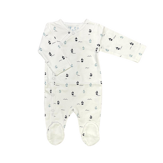 White and Blue Sailboat Print Footie