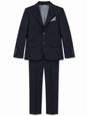 Navy Two Button Faint Design and Top Stitch Suit
