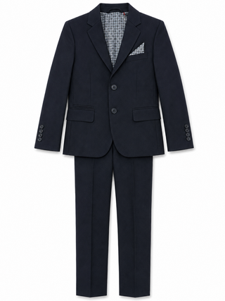 Navy Two Button Faint Design and Top Stitch Suit