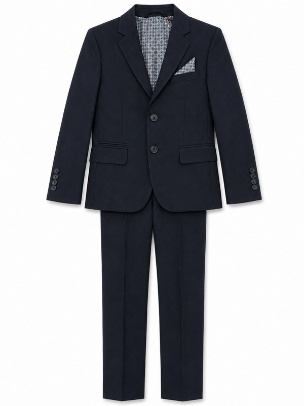 Navy Two Button Faint Design and Top Stitch Suit