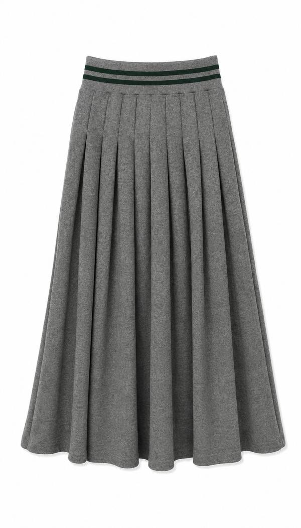 Charcoal Grey Jersey Pleated Maxi Skirt