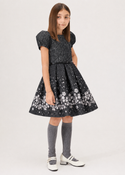 Black and White Jewel Print Brocade Dress
