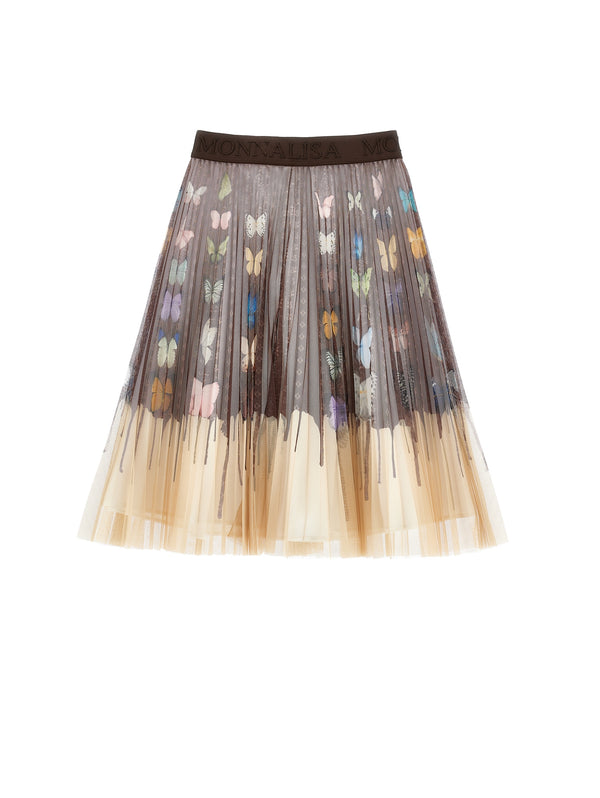 Multicolor Butterfly Pleated Skirt