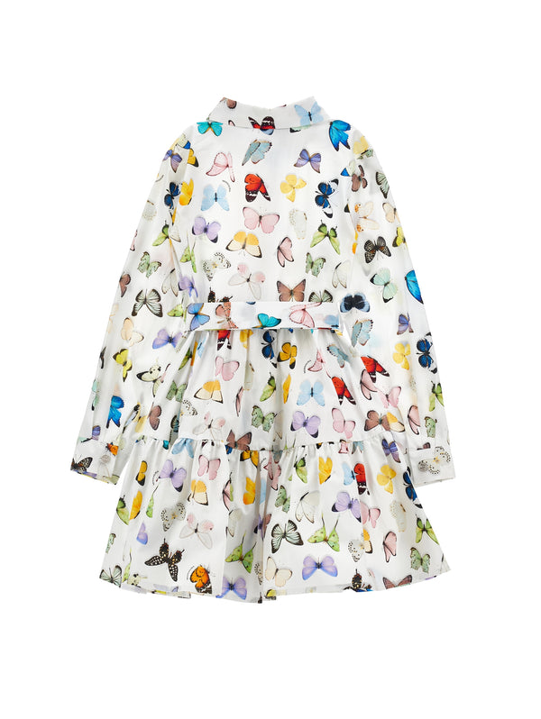White Multicolor Butterfly Dress