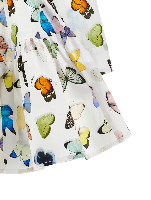 White Multicolor Butterfly Dress