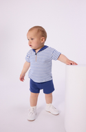 White and Blue Baby Stripe Tee and Shorts Set
