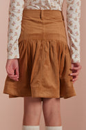 Toffee Cord Fit & Flare Button Skirt