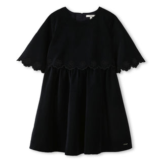 Blue Velvet Scallop Sleeve Dress