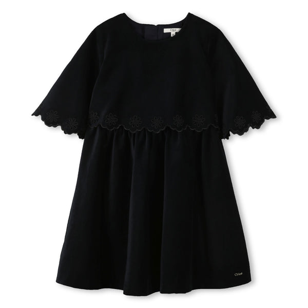 Blue Velvet Scallop Sleeve Dress