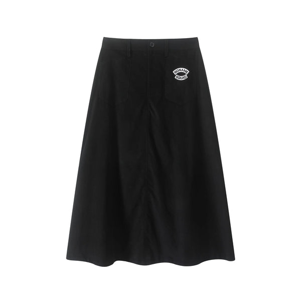 Black Corduroy Logo Skirt