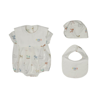 White Multicolor Rocking Horse Romper Set