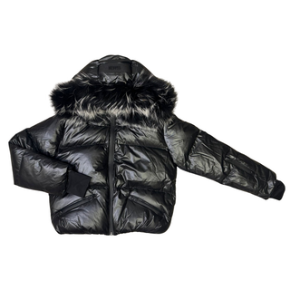 Black Fur Hooded Puffer Coat