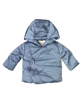 Mid Blue Pom Pom Tie Winter Coat