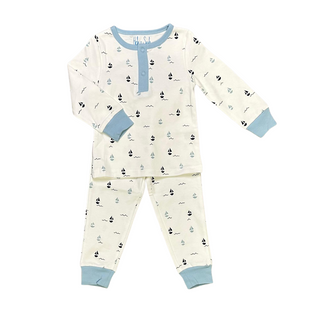 White and Blue Sailboat Print Pajama Set