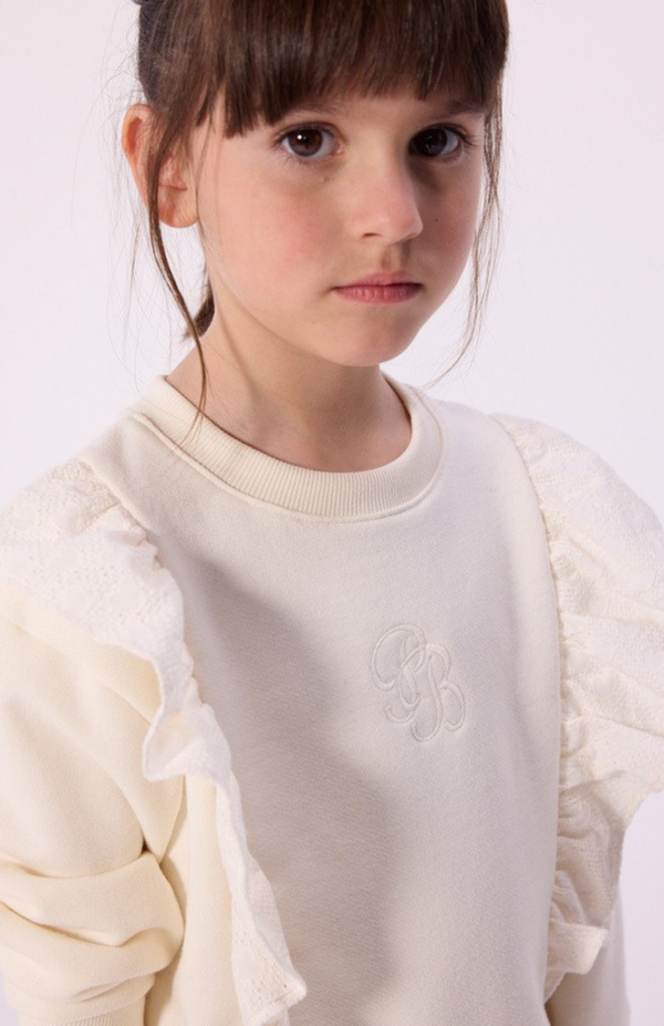 Cream Eyelet Ruffle Crewneck