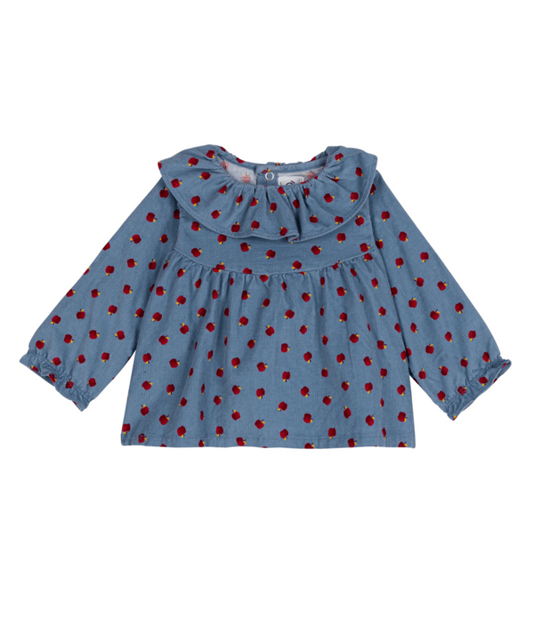 Blue and Red Baby Apple Print Corduroy Blouse
