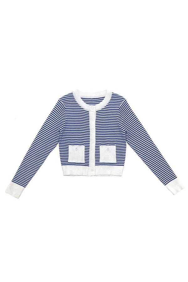 Royal Blue and White Striped Blake Cardigan