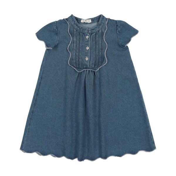 Denim Short Sleeved Scalloped Dress