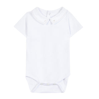 White with Beige Embroidered Collar Onesie