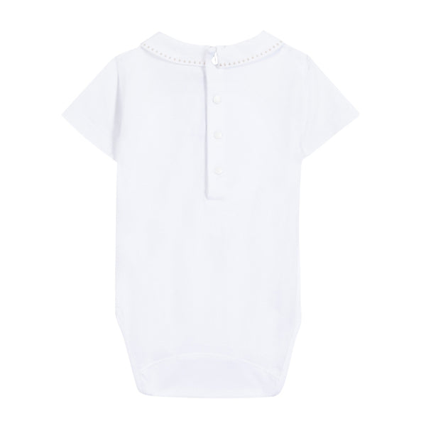 White with Beige Embroidered Collar Onesie