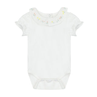 Ivory with Yellow and Pink Embroidered Collar Onesie