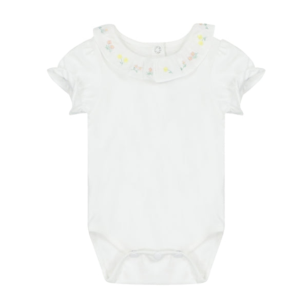 Ivory with Yellow and Pink Embroidered Collar Onesie
