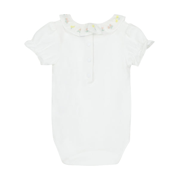 Ivory with Yellow and Pink Embroidered Collar Onesie