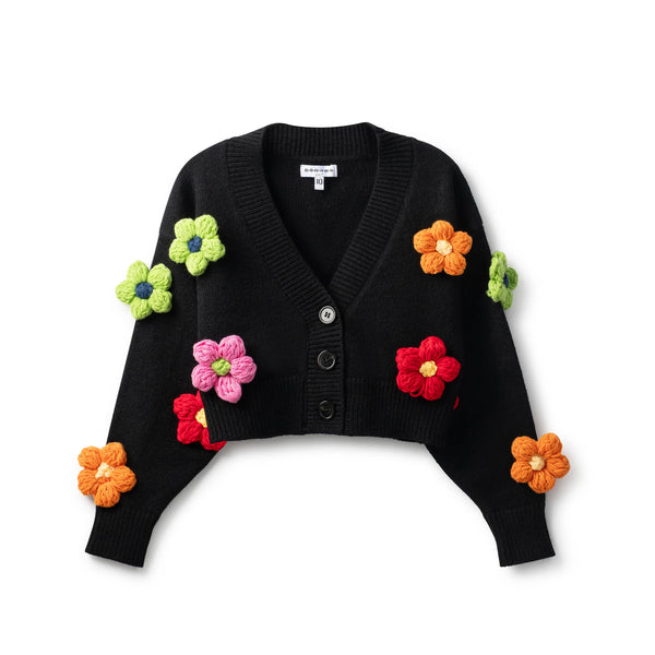 Black Multicolor Floral Button Cardigan