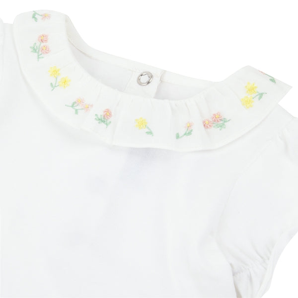Ivory with Yellow and Pink Embroidered Collar Onesie