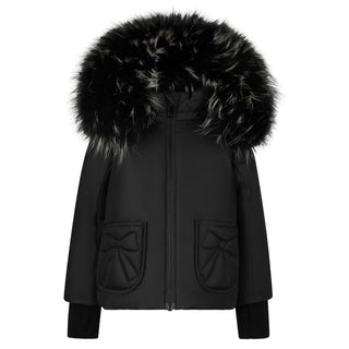 Black Bow Fur Hooded Winter Coat
